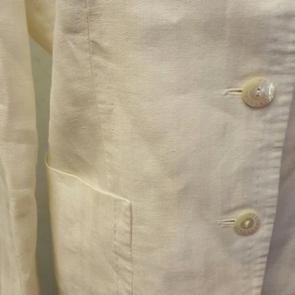Faconnable 100% cream linen blazer 3 button closure women's size 10 (253) - Picture 9 of 13